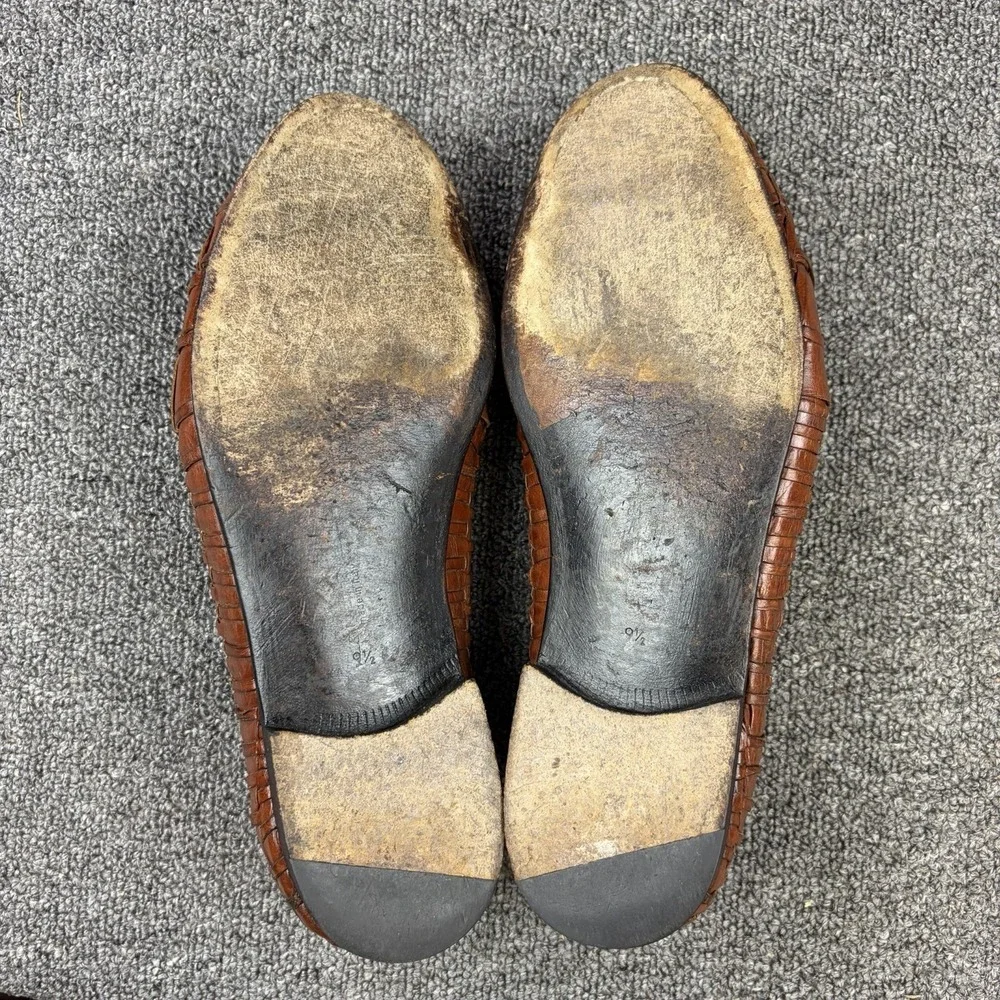 Moreschi Italy Woven Leather Loafers Mens 9.5 Brown Hand Braided Slip On Dress